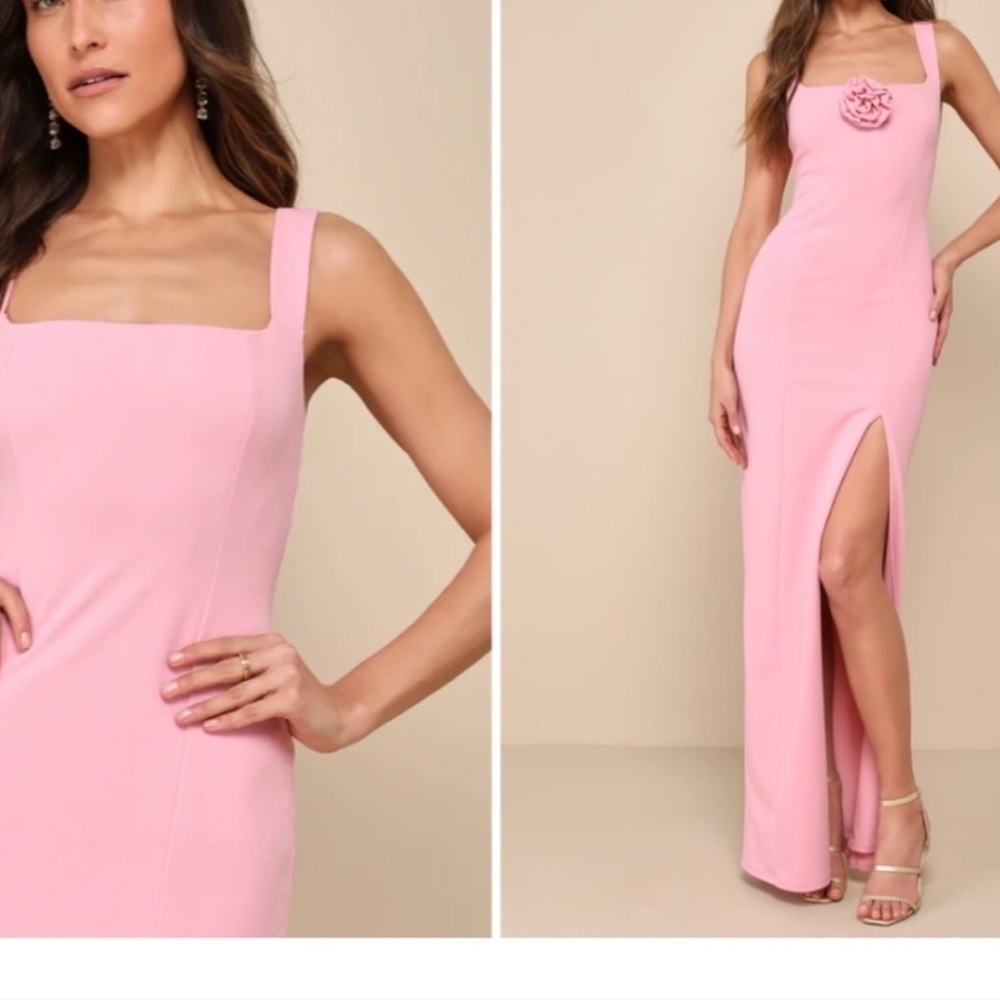 Lulus adorable allure pink square neck maxi dress